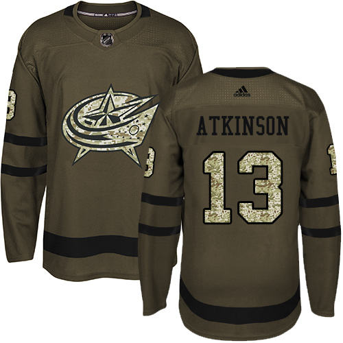 Adidas Blue Jackets #13 Cam Atkinson Green Salute to Service Stitched Youth NHL Jersey